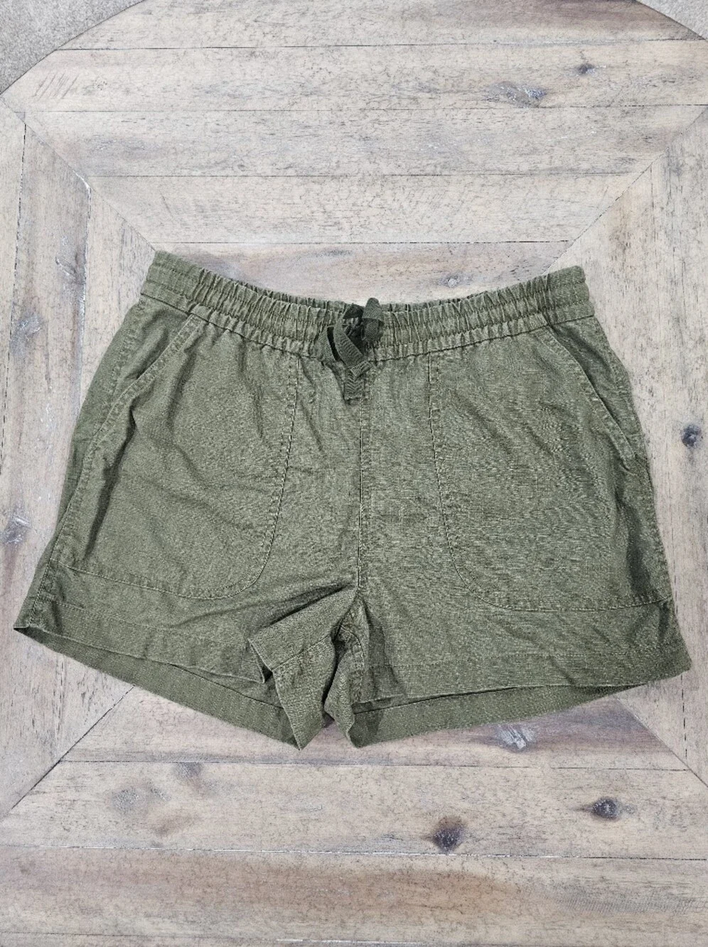 J Crew Olive Drawstring Women's Shorts, Linen Blend
